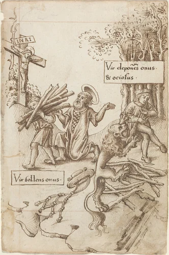 "Help Him Who Takes up His Burden, Not Him Who Lays It down" [fol. 31 recto] by French early 16th Century, drawing, 1512-1515