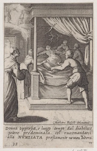 The Oppressed Woman, from Scelta d'Alcuni Miracoli e Grazie della Santissima Nunziata di Firenze (Selection of Some Miracles and Graces that Occurred in the Church of the Annunziata in Florence) by Jacques Callot, print, 1611-1619