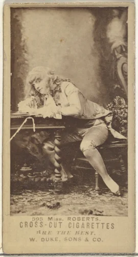 Card Number 595, Miss Roberts, from the Actors and Actresses series (N145-3) issued by Duke Sons & Co. to promote Cross Cut Cigarettes by W. Duke, Sons & Co., photograph, 1880-1889
