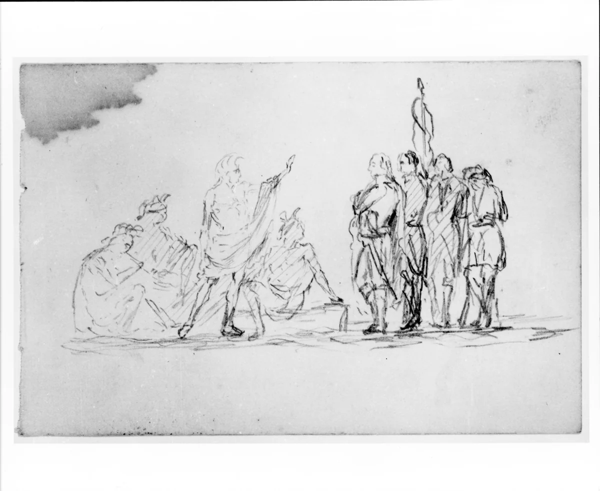 Study for Treaty with Native Americans (from Sketchbook) by John Quincy Adams Ward, artwork, 1857-1860