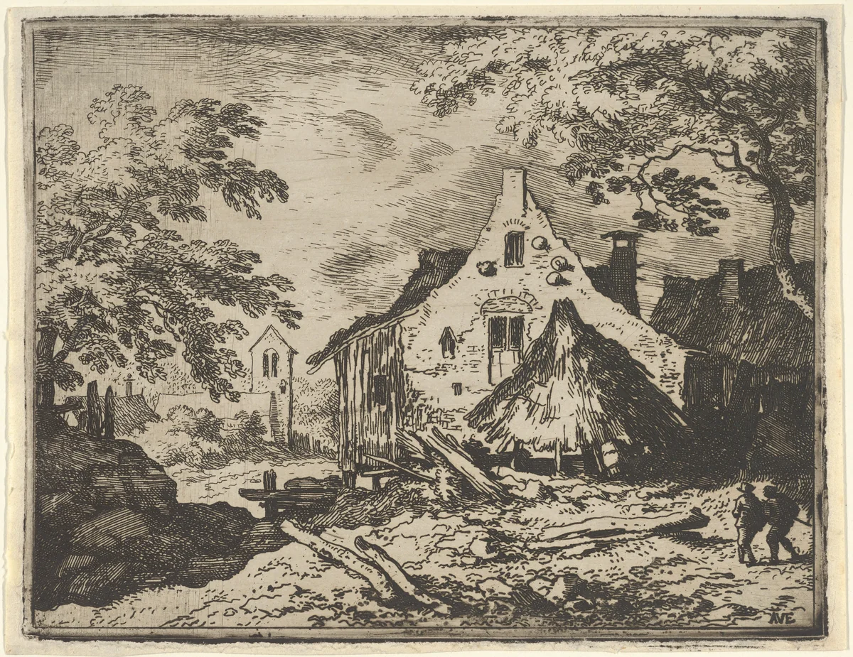 The Haybarn with Movable Roof by Allart van Everdingen, print, 1621-1675