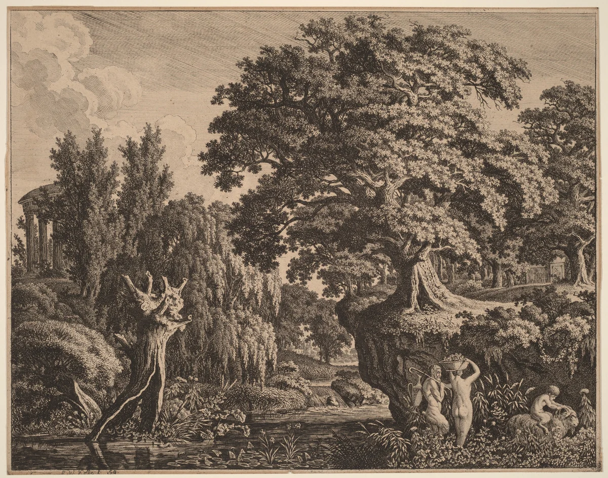 Arcadian Landscape with a Satyr Family by Carl Wilhelm Kolbe, print, 1759-1835
