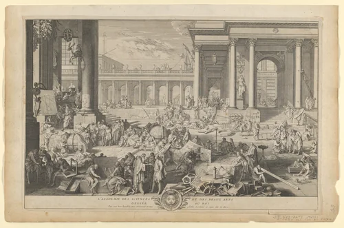 L'Académie des Sciences et des Beaux-Arts by Sébastien Leclerc, print, 1698