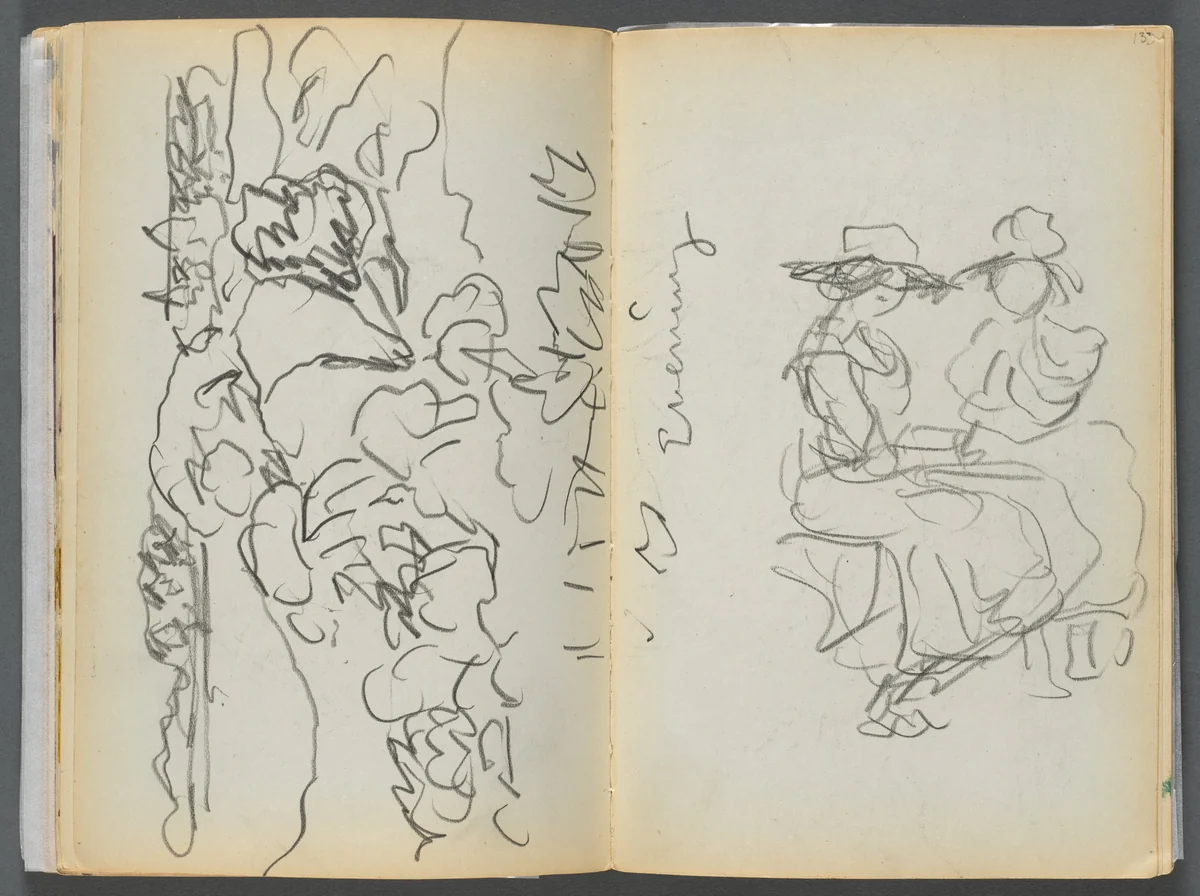 Sketchbook- The Granite Shore Hotel, Rockport, page 134 & 135: "Evening" by Maurice Prendergast, book, 1905-1910