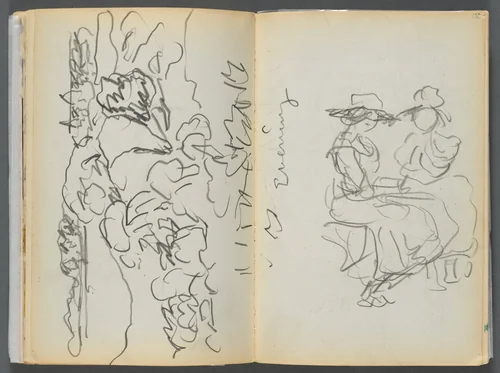 Sketchbook- The Granite Shore Hotel, Rockport, page 134 & 135: "Evening" by Maurice Prendergast, book, 1905-1910