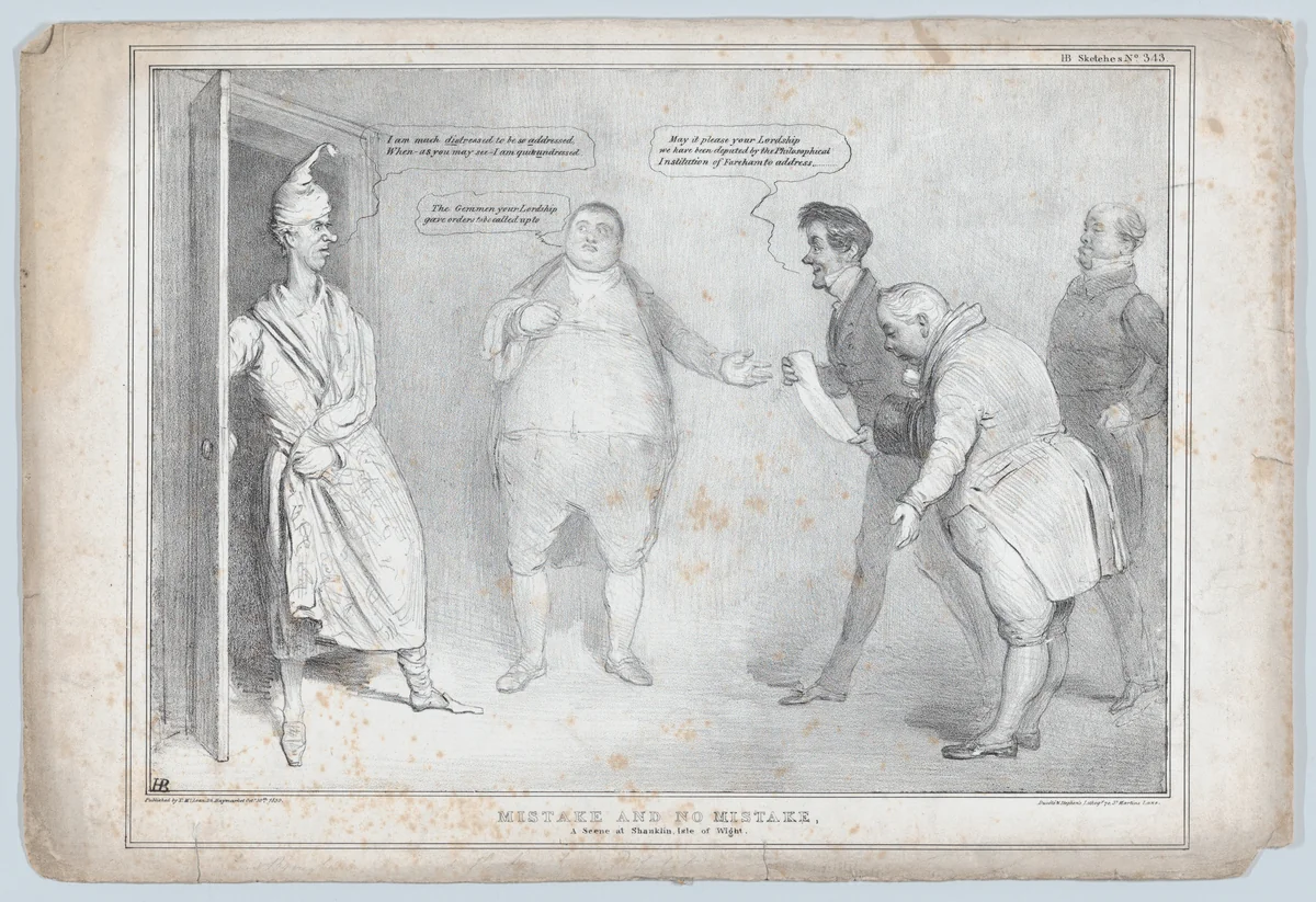 Mistake and No Mistake, A Scene at Shanklin, Isle of Wight by John Doyle, print, 1834