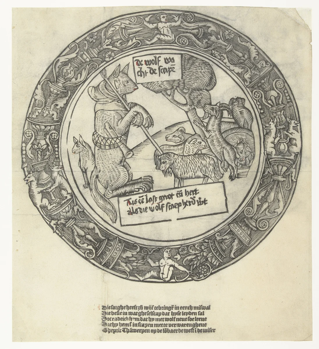 De wolf past op de schapen by anonymous, print, 1500-1510