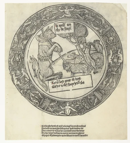 De wolf past op de schapen by anonymous, print, 1500-1510
