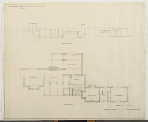 Eliat House Project, Potsdam-Nedlitz, Germany, Plan and elevation by Ludwig Mies van der Rohe, mies van der rohe archive, 1925