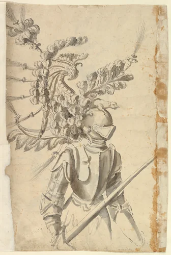 Design for an Armor with Tournament Headdress by Baccio del Bianco, drawing, 1604-1656