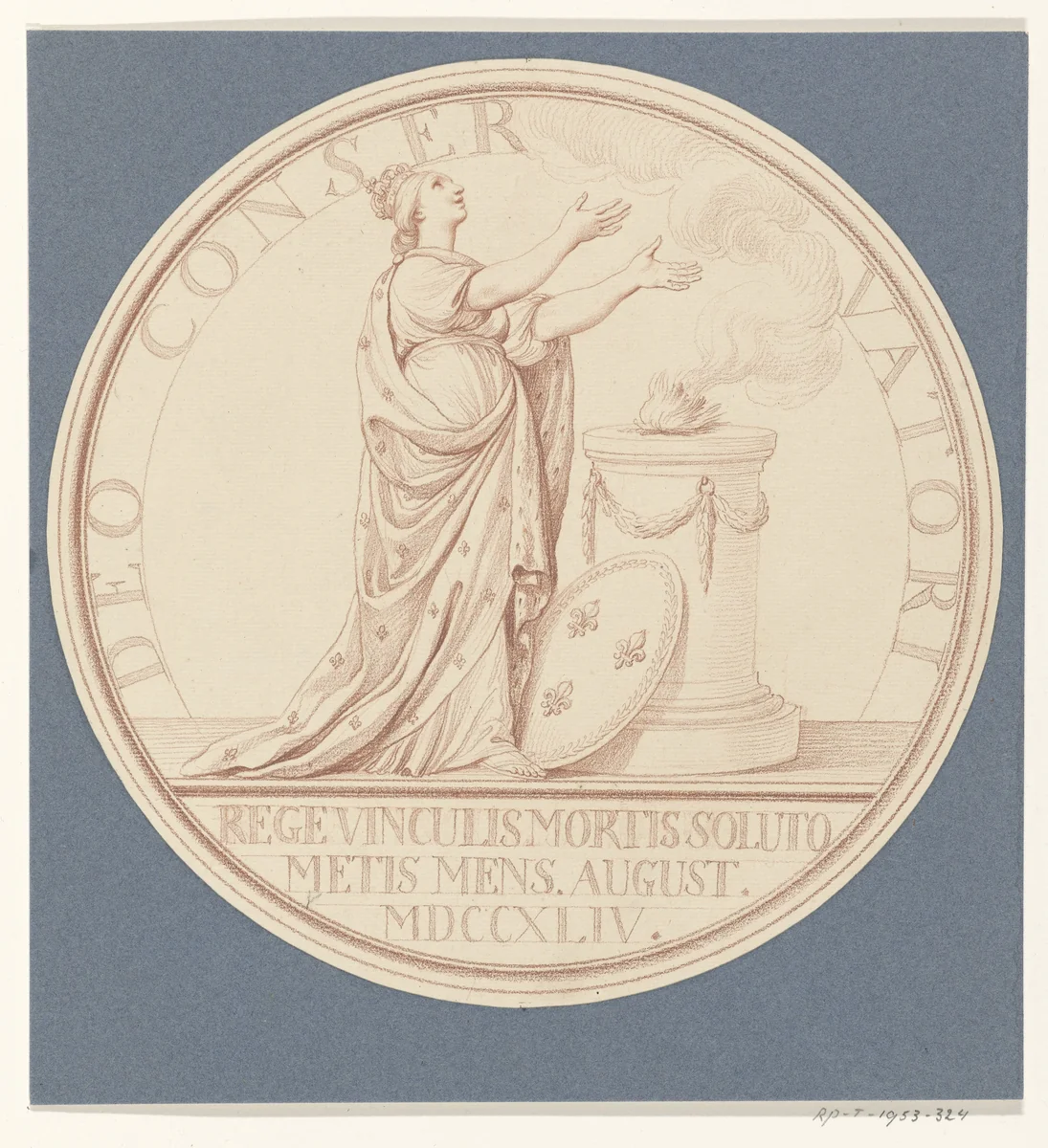 Ontwerp voor een gedenkpenning ter herdenking van het herstel van de Franse koning by Edme Bouchardon, drawing, 1744