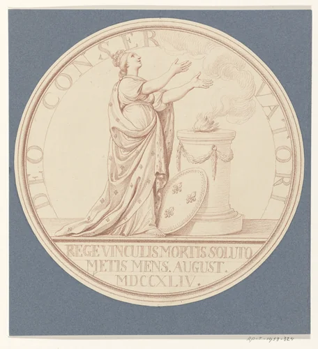 Ontwerp voor een gedenkpenning ter herdenking van het herstel van de Franse koning by Edme Bouchardon, drawing, 1744