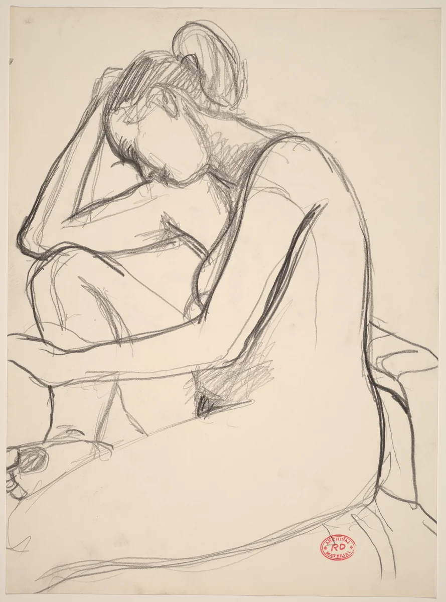 Untitled [female nude with bowed head] by Richard Diebenkorn, drawing, 1955-1967