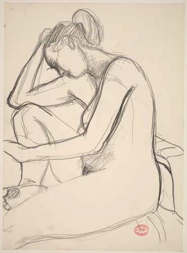 Untitled [female nude with bowed head] by Richard Diebenkorn, drawing, 1955-1967