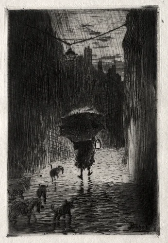 Rain and Umbrella by Félix Hilaire Buhot, print, 1870-1880