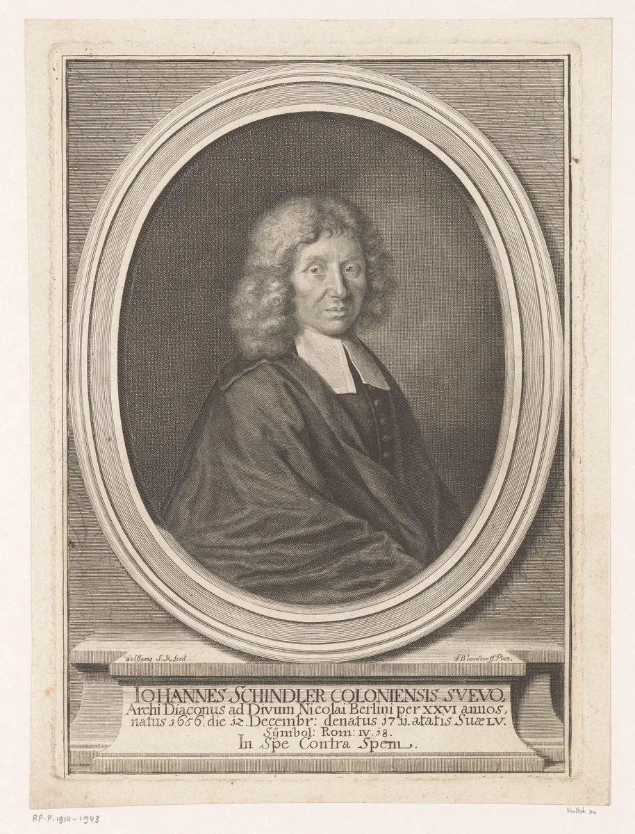 Portret van Johann Schindler by anonymous, print, 1711-1744