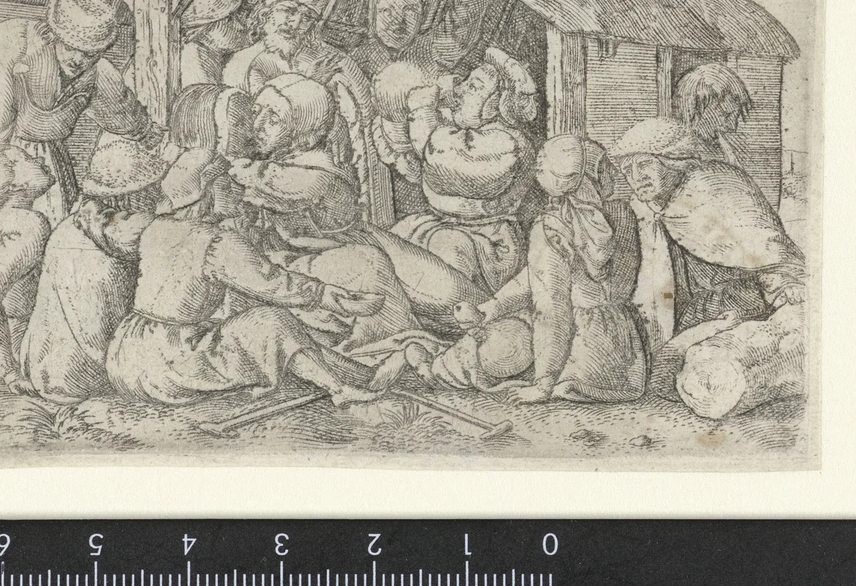 Mensen aan de maaltijd by Unknown, print, 1539