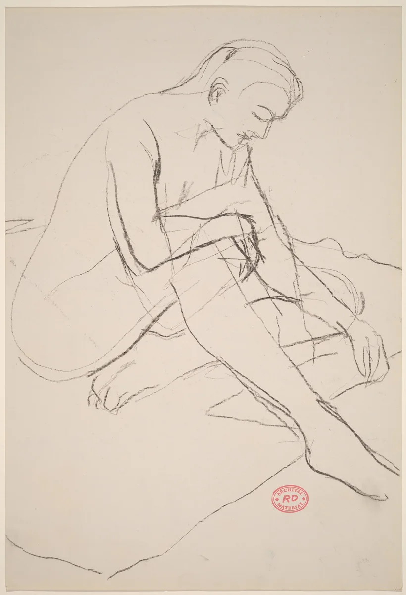 Untitled [female nude seated and looking down] by Richard Diebenkorn, drawing, 1955-1967