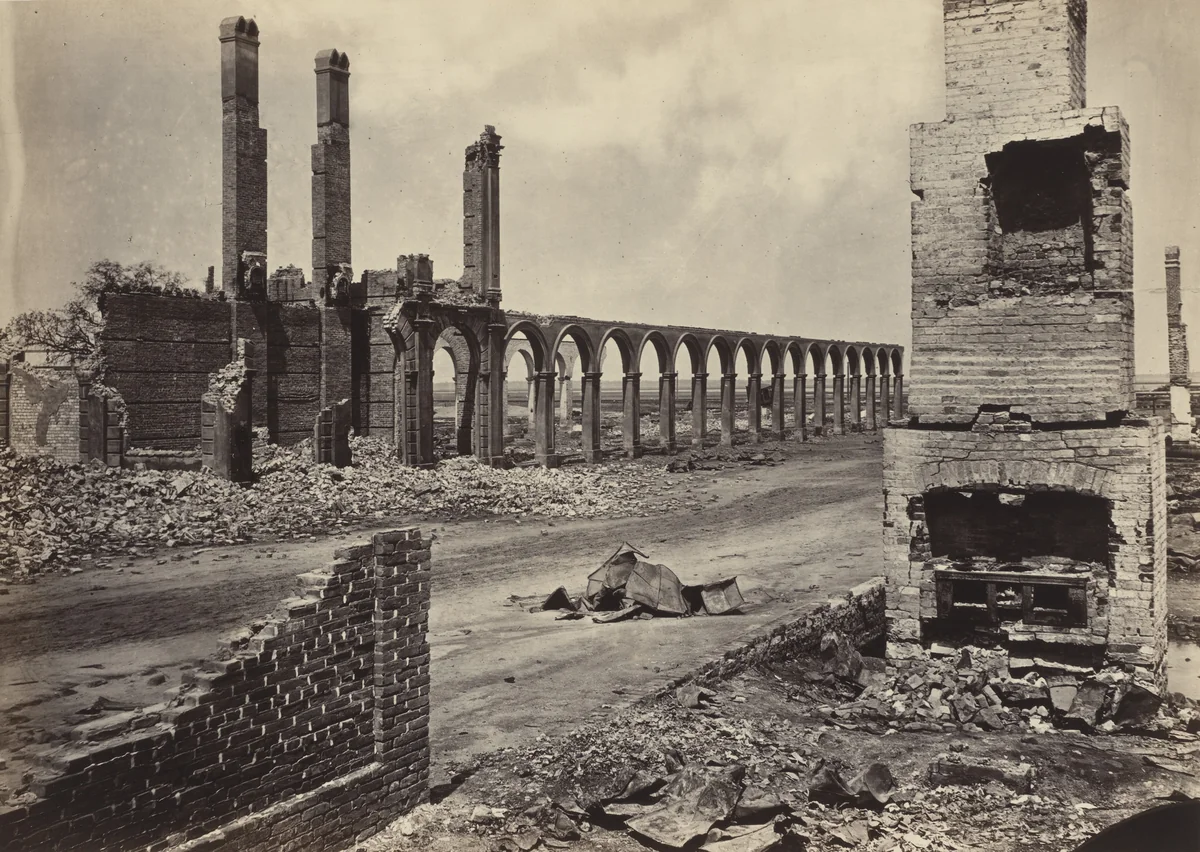 Ruins of the R.R. Depot, Charleston, South Carolina from the album Photographic Views of Sherman's Campaign(1866) by George N. Barnard, photograph, 1864