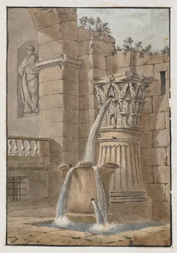 Fountain in a Courtyard by Charles Louis Clérisseau, drawing, 1768