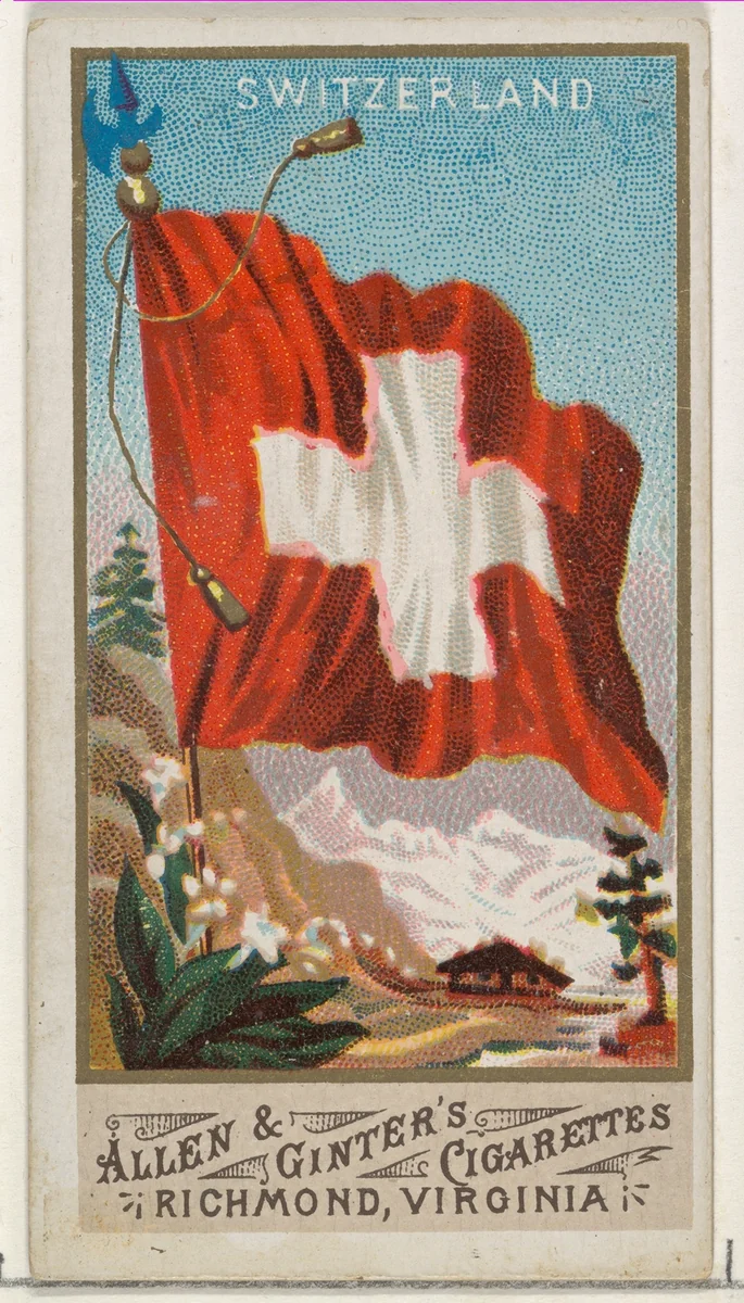 Switzerland, from Flags of All Nations, Series 1 (N9) for Allen & Ginter Cigarettes Brands by Allen & Ginter, print, 1887