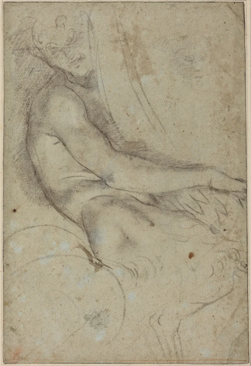 Satyr Holding a Roundel by Annibale Carracci, drawing, 1597-1600