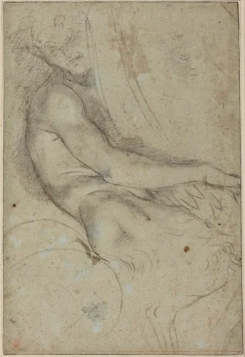 Satyr Holding a Roundel by Annibale Carracci, drawing, 1597-1600