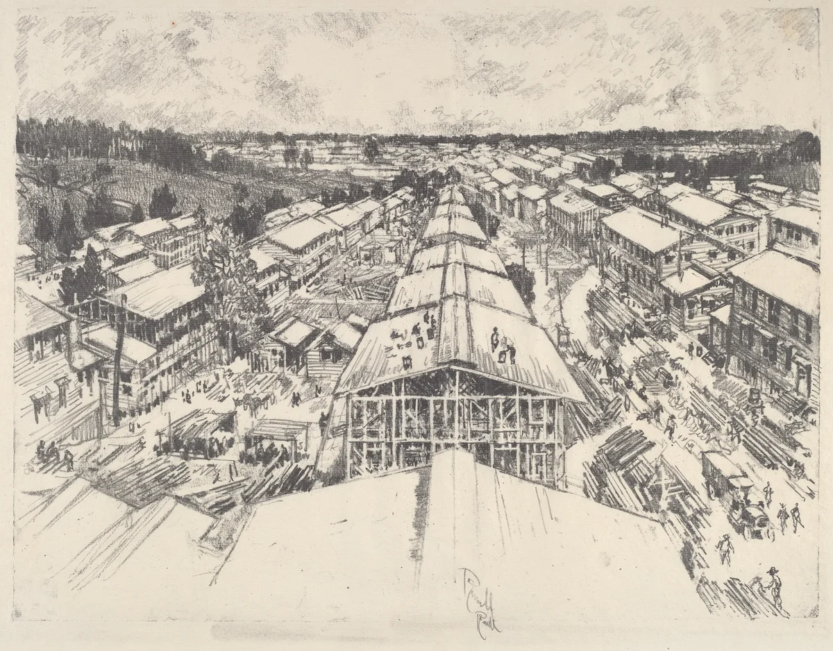 The Camp, the New Architecture by Joseph Pennell, print, 1917