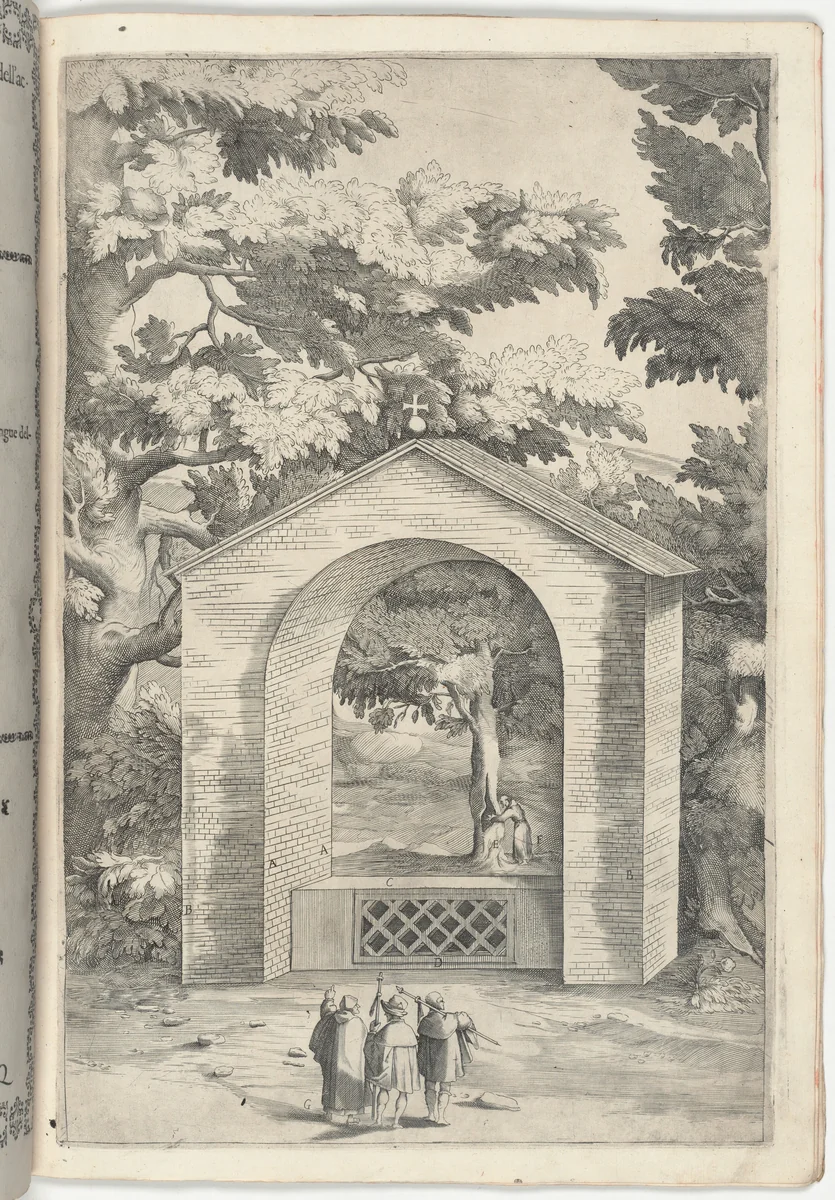 Chapel of the Spring in the Beech Tree (Cappella del faggio dell'acqua) [plate Q] by Jacopo Ligozzi, print, 1612
