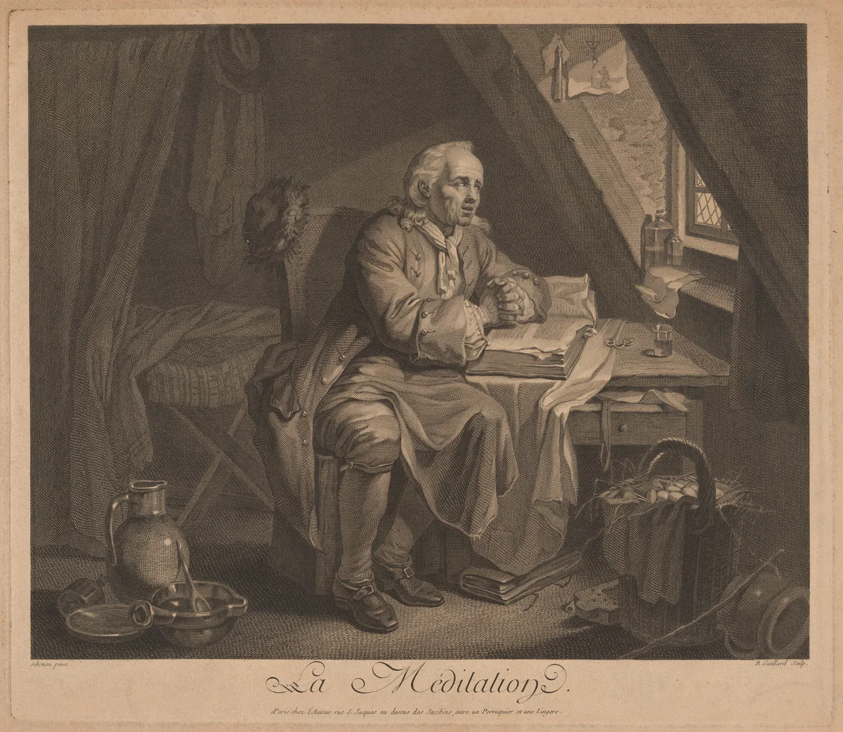 La Méditation by René Gaillard, print, 1766