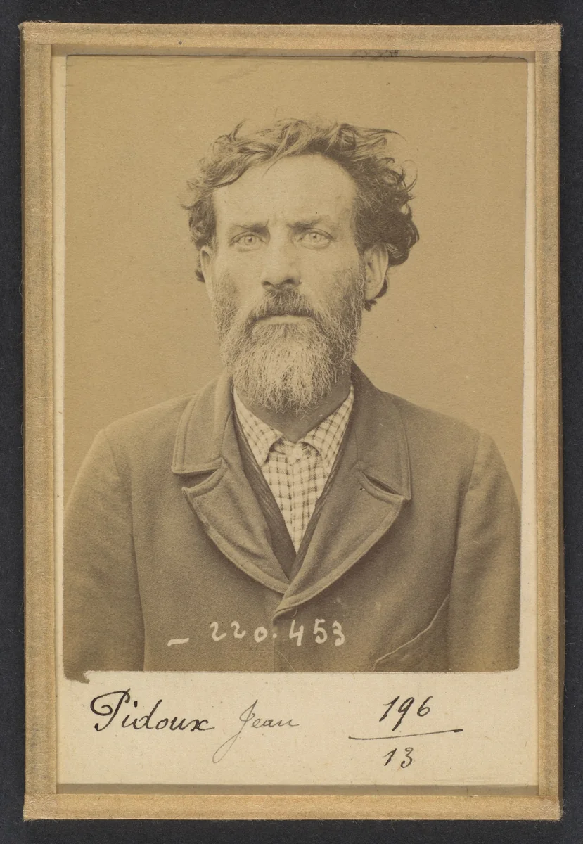 Pidoux. Jean. Victor. 45 ans, né au Châtelet (Seine-et-Marne). Estampeur de métaux. Anarchiste 2/7/94. by Alphonse Bertillon, photograph, 1894