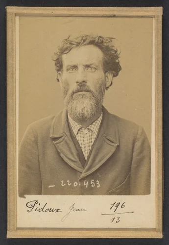 Pidoux. Jean. Victor. 45 ans, né au Châtelet (Seine-et-Marne). Estampeur de métaux. Anarchiste 2/7/94. by Alphonse Bertillon, photograph, 1894