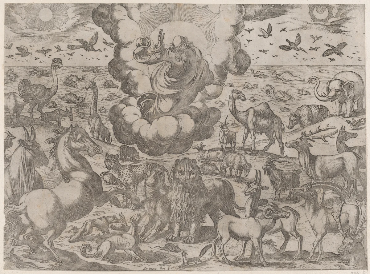 God Creating the Animals by Antonio Tempesta, print, 1585-1630