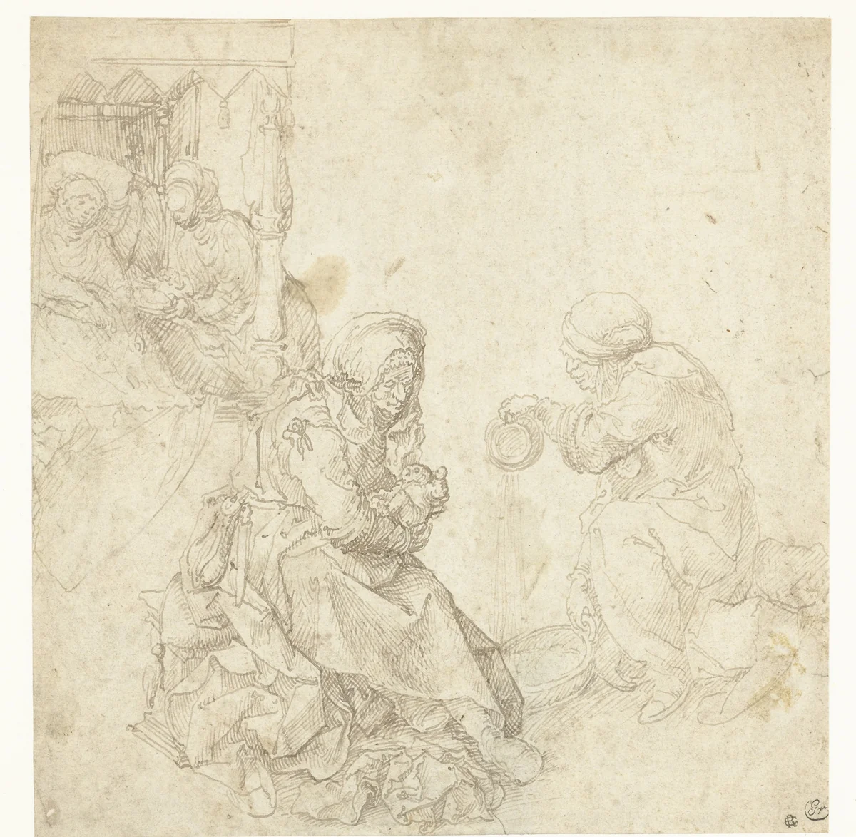 Birth of the Virgin by anonymous, drawing, 1500