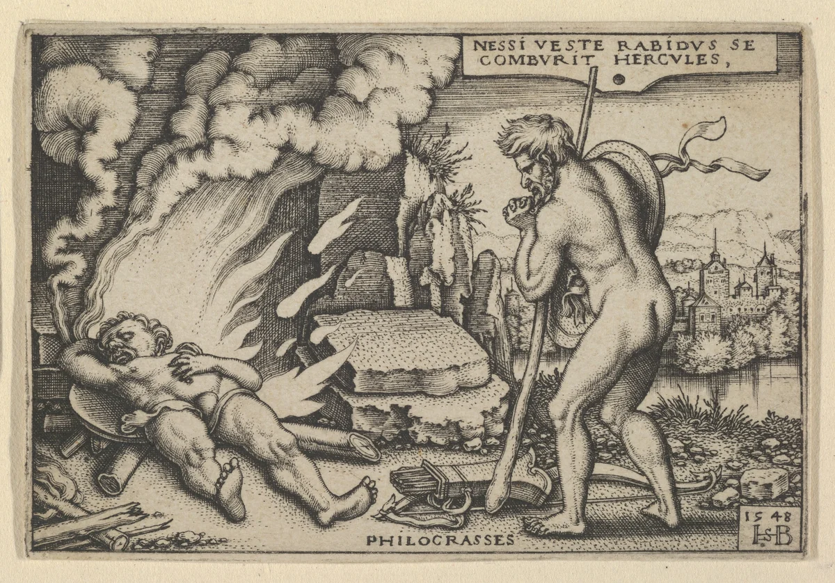 The Death of Hercules, from "The Labors of Hercules" by Sebald Beham, print, 1500-1550