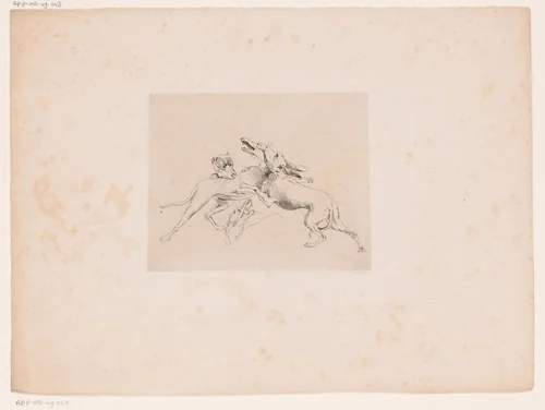Vier honden aan het vechten by Jacques Van Gingelen, print, 1811-1864