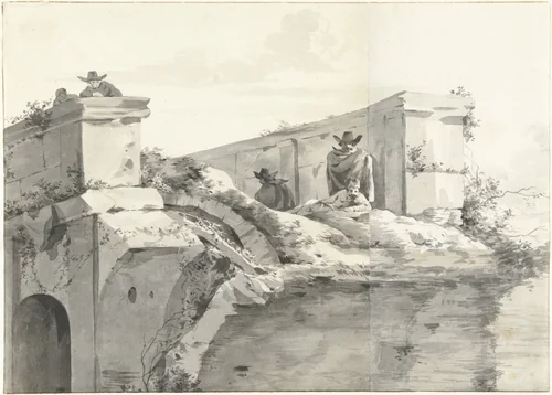 View of the Edge of the Ponte Rotto in Rome by Jan Asselijn, drawing, 1660