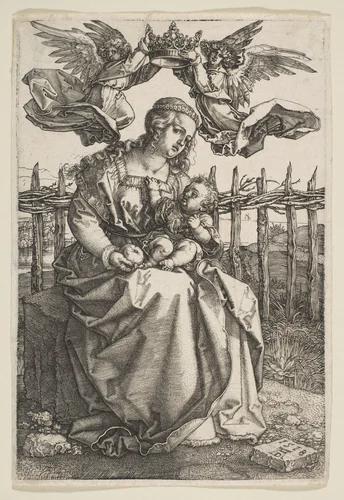 Virgin and Child Crowned by Two Angels by Albrecht Dürer, print, 1518