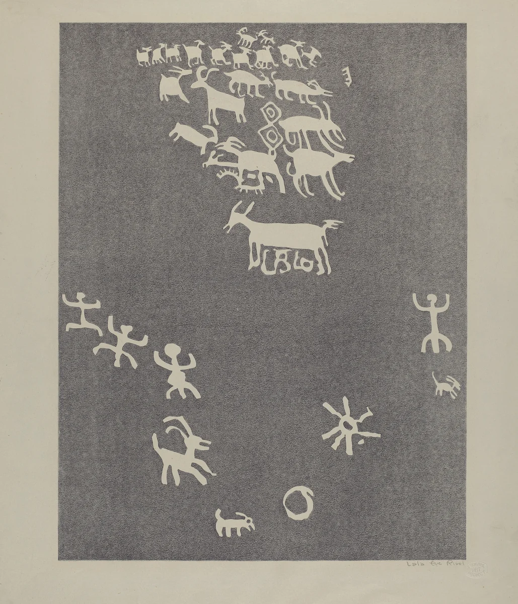 Petroglyph by Lala Eve Rivol, index of american design, 1935-1942