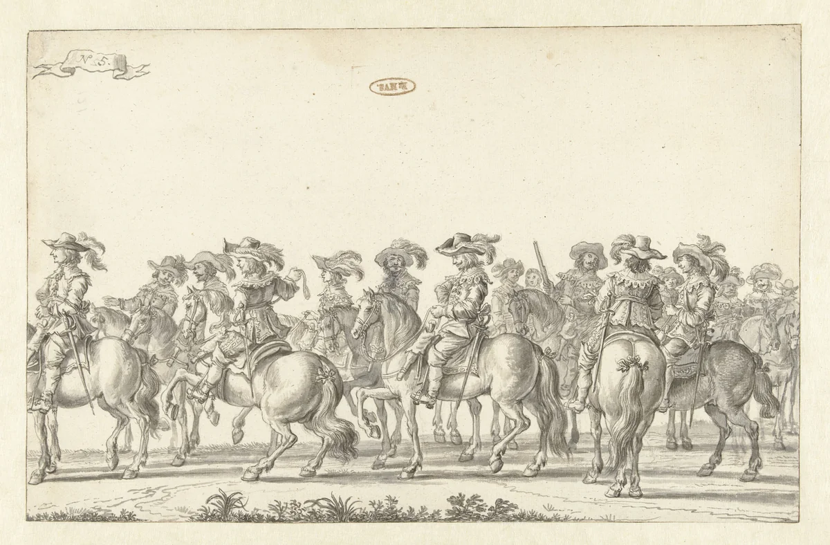 De intocht van Maria de' Medici te Amsterdam in 1638 (plaat 5) by Jan Martszen de Jonge, drawing, 1638-1639