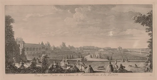 Chateau Fontainebleau and Gardens by Jacques Rigaud, print, 1700-1754