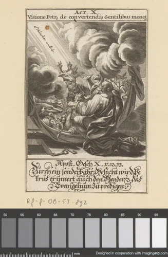 Apostel Petrus heeft het visioen van de onreine dieren by anonymous, print, 1697
