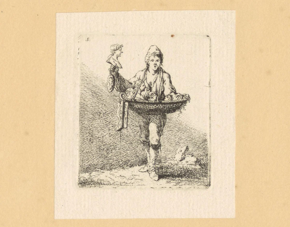 Verkoper van gipsen borstbeelden by Ferdinand Kobell, print, 1770-1780