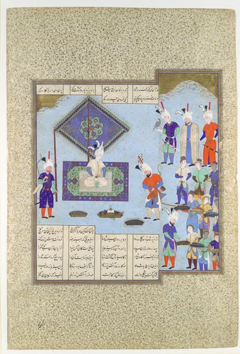 "Kai Khusrau's War Prizes Are Pledged", Folio 225v from the Shahnama (Book of Kings) of Shah Tahmasp by Abu'l Qasim Firdausi, manuscript, 1505-1555