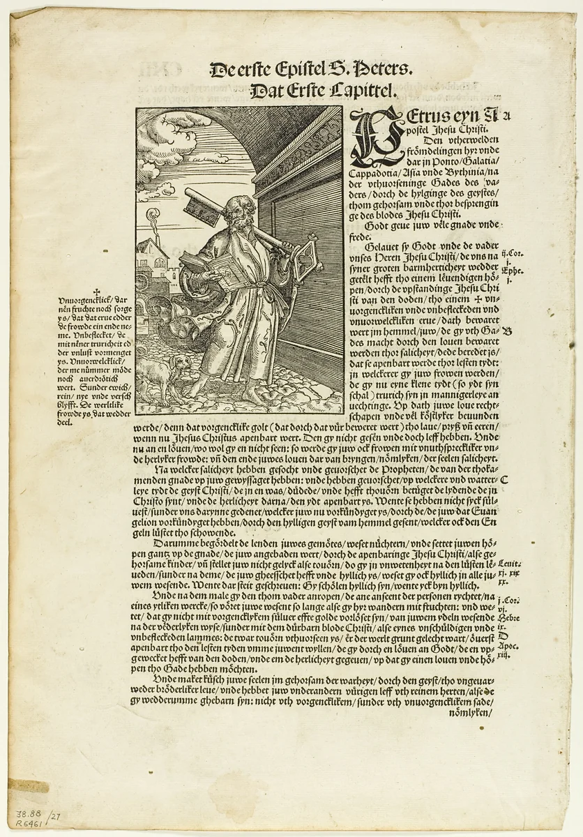 St. Peter from De Biblie vth der vthlegginge Doctoris Martini Luthers, plate 27 from Woodcuts from Books of the XVI Century by Erhard Altdorfer, print, 1534