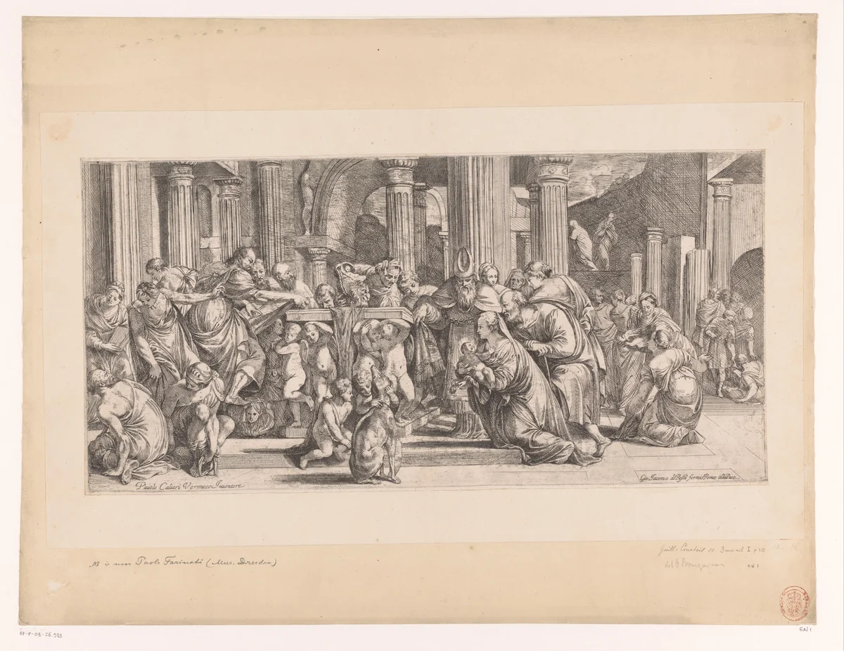 Presentatie in de tempel by Guillaume Courtois, print, 1638-1679