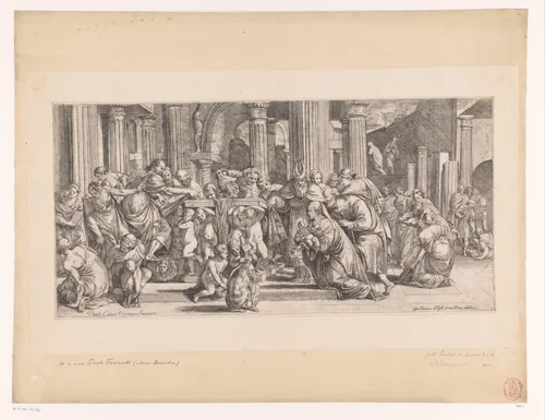 Presentatie in de tempel by Guillaume Courtois, print, 1638-1679