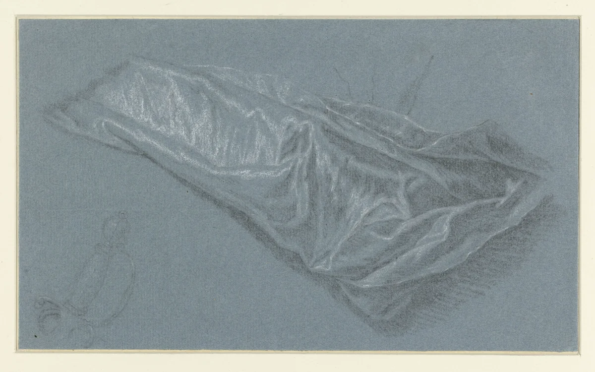Gedrapeerde stof met onderaan de handgreep van een degen by anonymous, drawing, 1700-1800