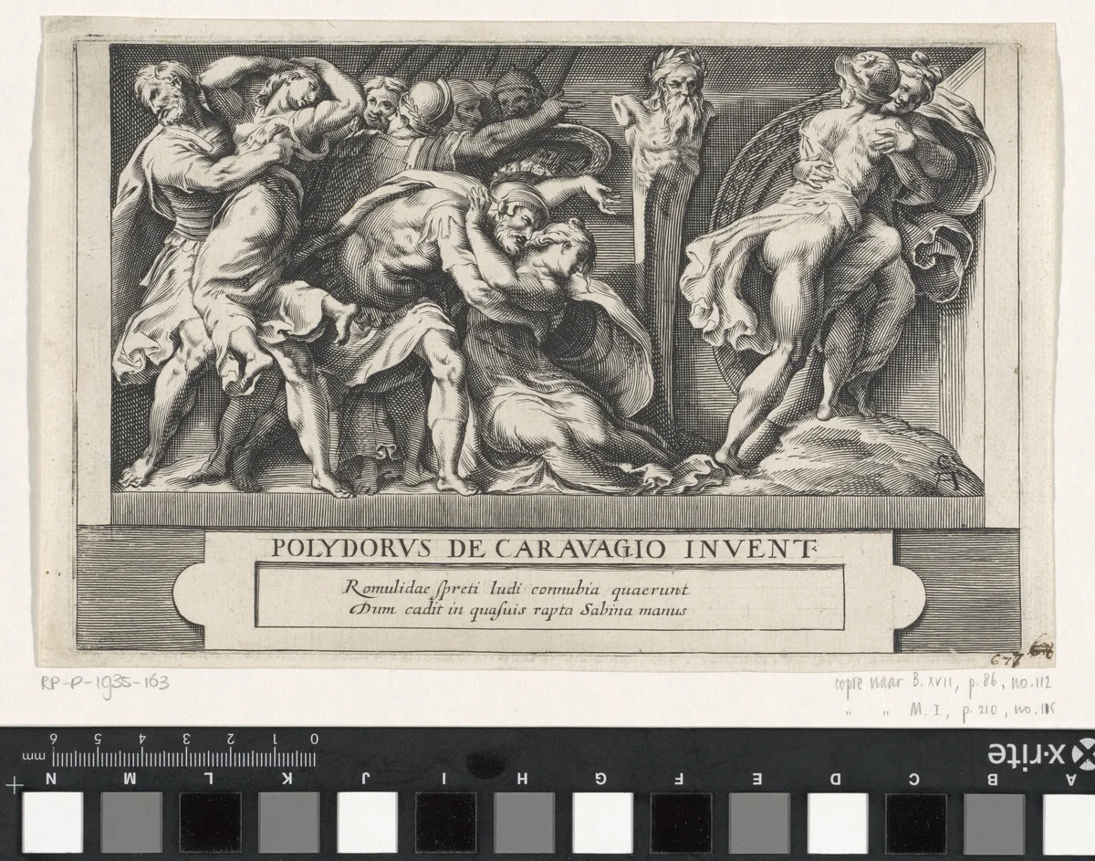 Sabijnse maagdenroof by Unknown, print, 1563-1615