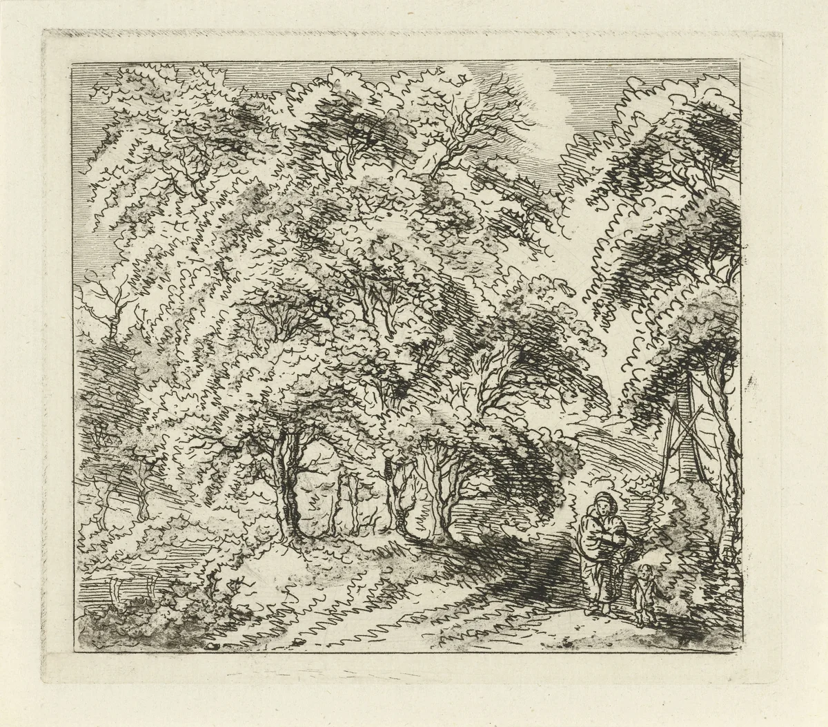 Landschap met vrouw en kind by Willem Jodocus Mattheus Engelberts, print, 1819-1882
